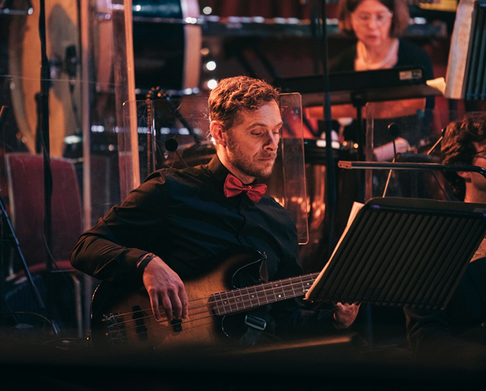 Musician working in a studio